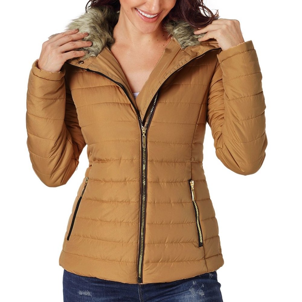 Faux Fur Collar Quilted Jacket